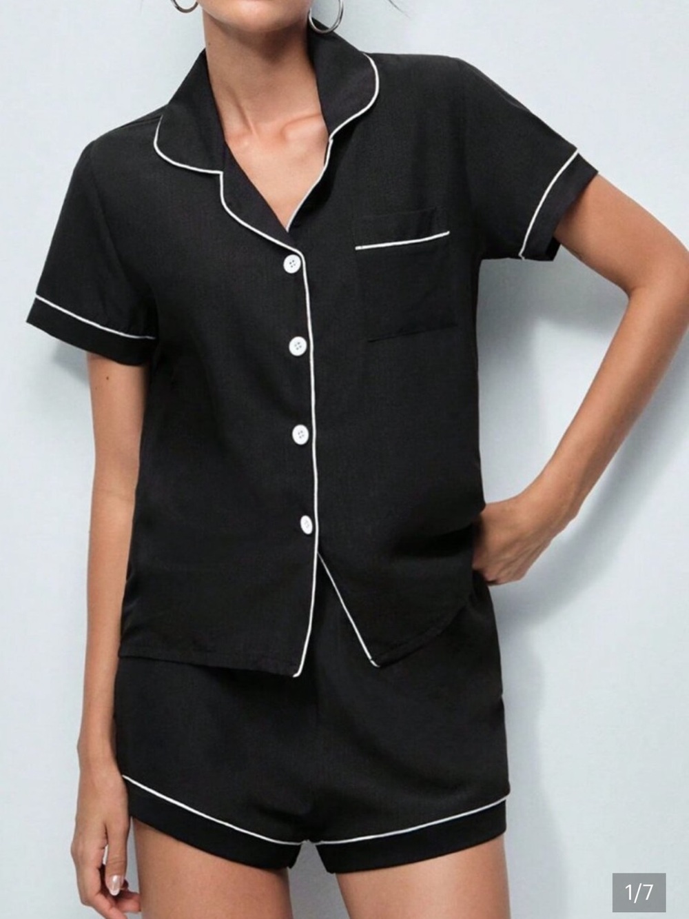 Cozy Earth Bamboo Black Short-Sleeve Pajama Set with White Piping